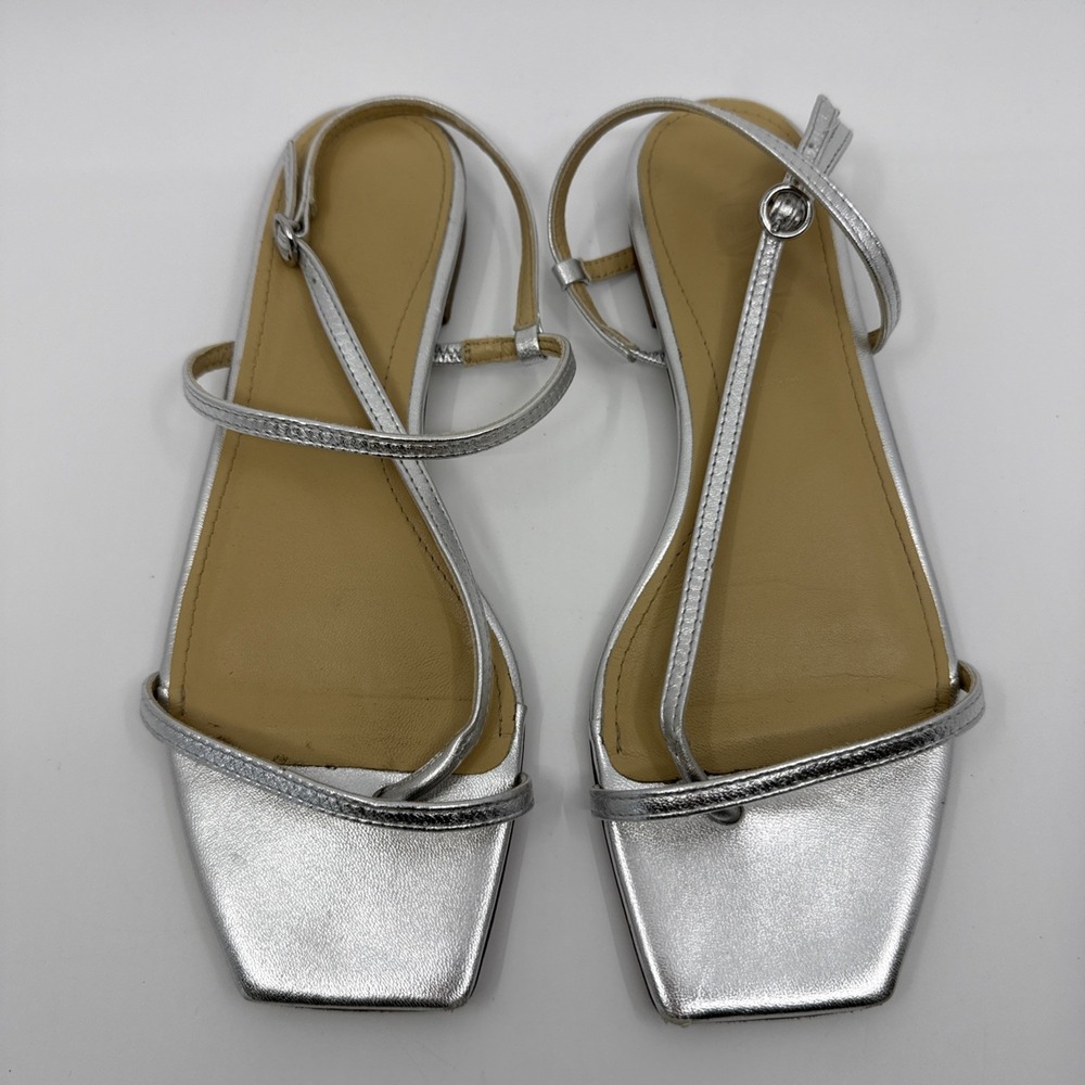 Aeyde Womens Silver Ella Slingback Thong Sandals Size 38/7.5 Leather Minimalist - Picture 2 of 9